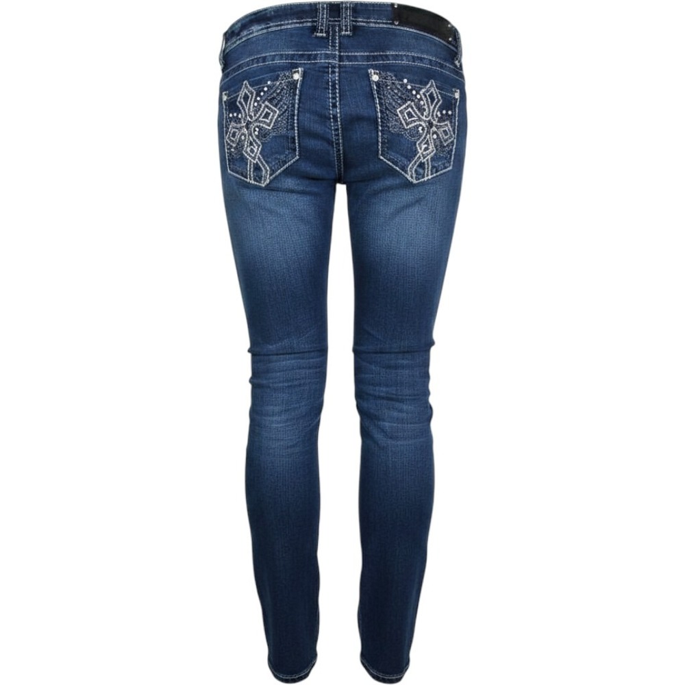 Premiere rue 21‎ skinny leg cross pockets blue denim jeans women size 7/8 r
